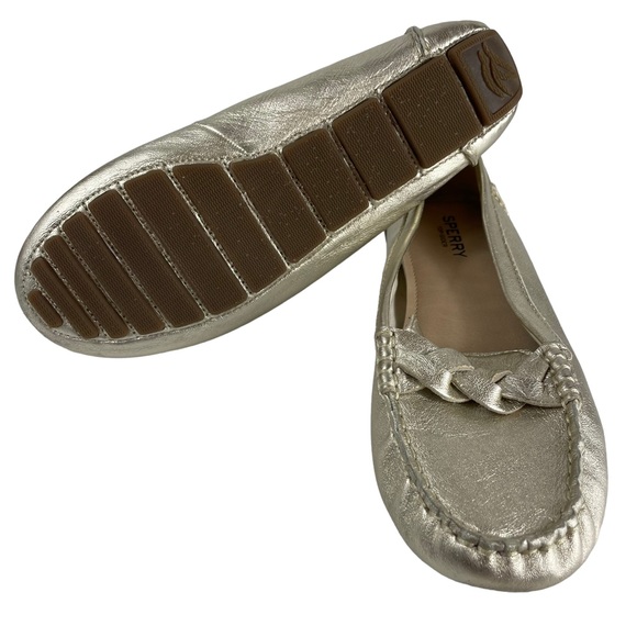 Sperry Top-Sider Metallic Gold Slip-On Flat Loafer Size 7 Summer Essential Basic - Picture 12 of 13